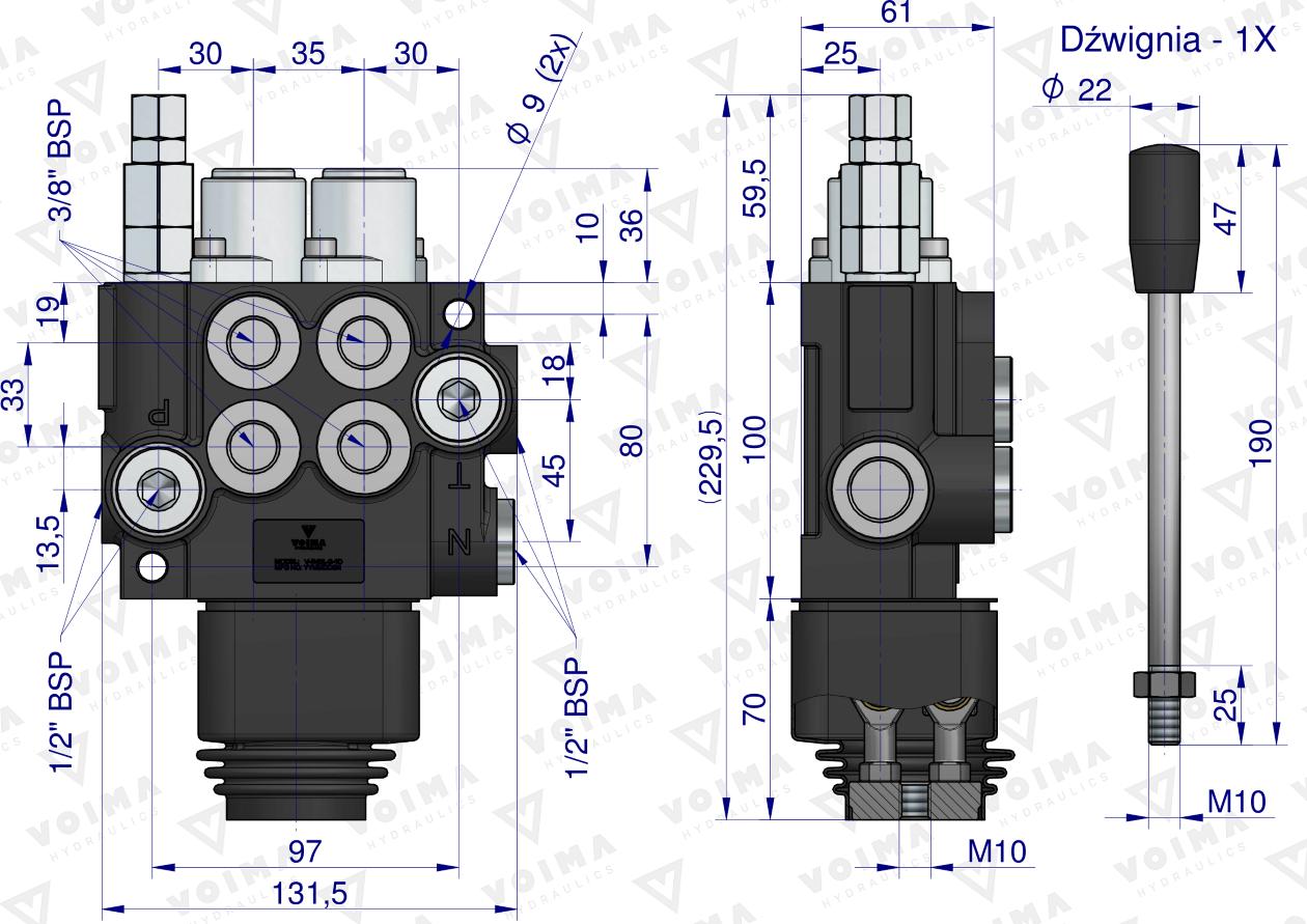 Rozdzielacz hydrauliczny 2-sekcyjny 40L z joystickiem  VOIMA