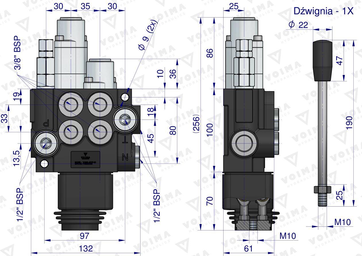 Rozdzielacz hydrauliczny 2-sekcyjny 40L (1-sekcja pływająca) z joystickiem  VOIMA