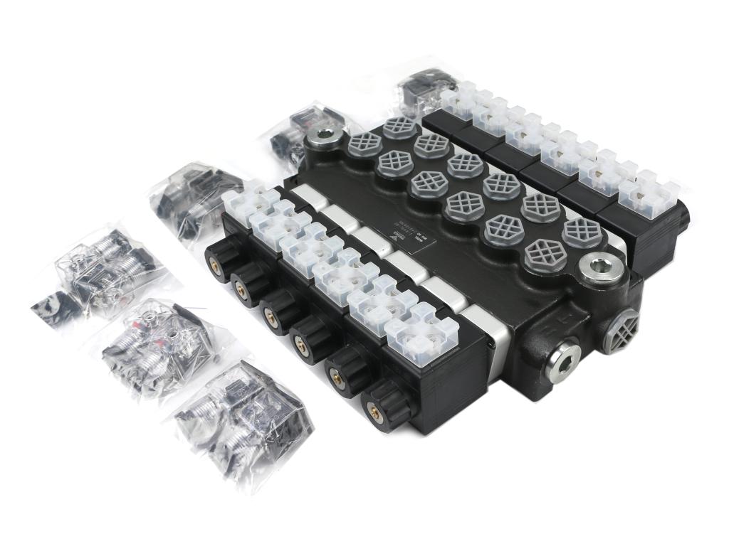 Rozdzielacz hydrauliczny 6-sekcyjny sterowany elektrycznie 12V 40L VOIMA
