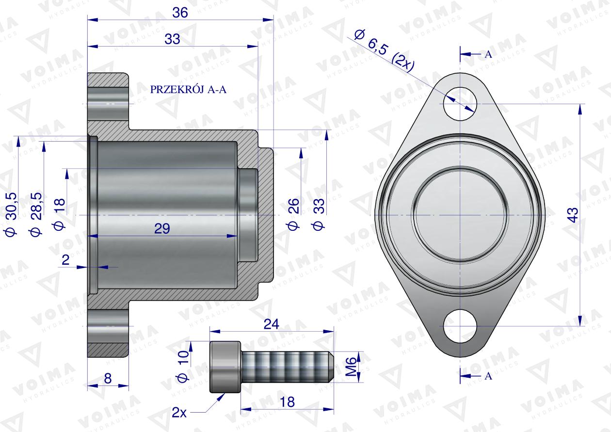 Kołpak rozdzielacza hydraulicznego dolny 40L VOIMA