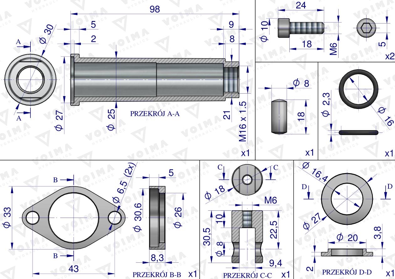 Zestaw (kit) do rozdzielacza hydraulicznego 40L - mocowanie linki VOIMA