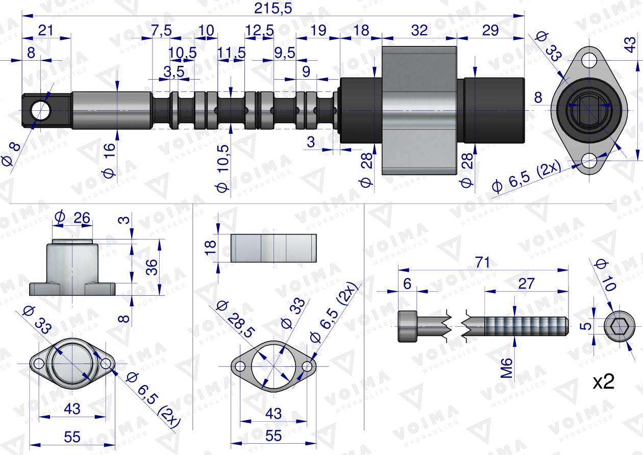 Suwak - kompletna sekcja pływająca z tylnym kołpakiem do rozdzielaczy 40L (zamienna z istniejącą sekcją pływającą) VOIMA