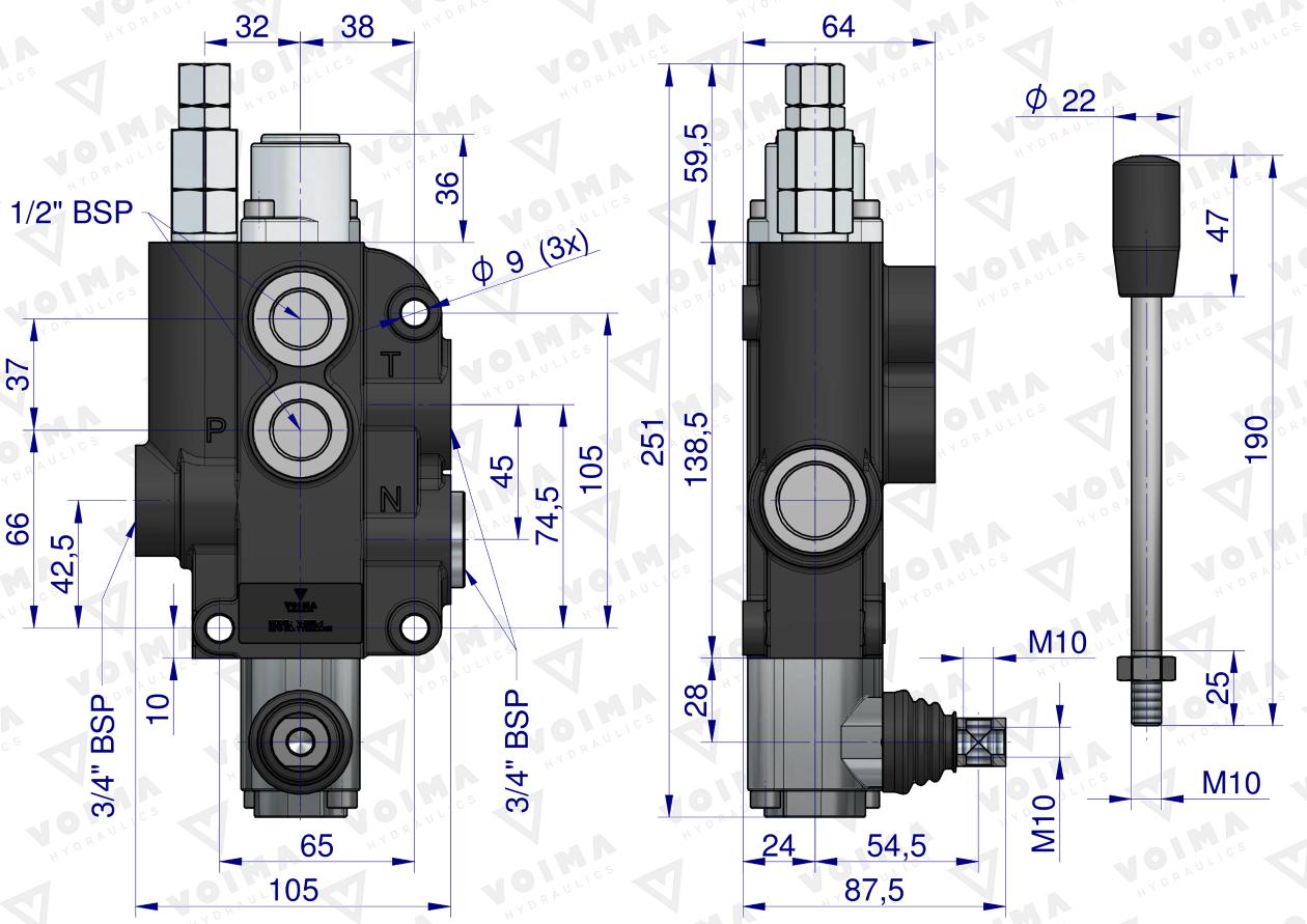 Rozdzielacz hydrauliczny 1-sekcyjny 80L VOIMA