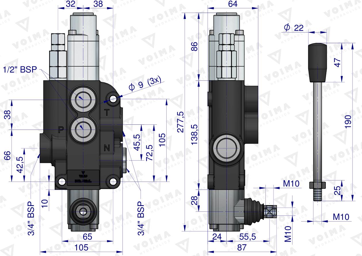 Rozdzielacz hydrauliczny 1-sekcyjny 80L z sekcją pływającą VOIMA