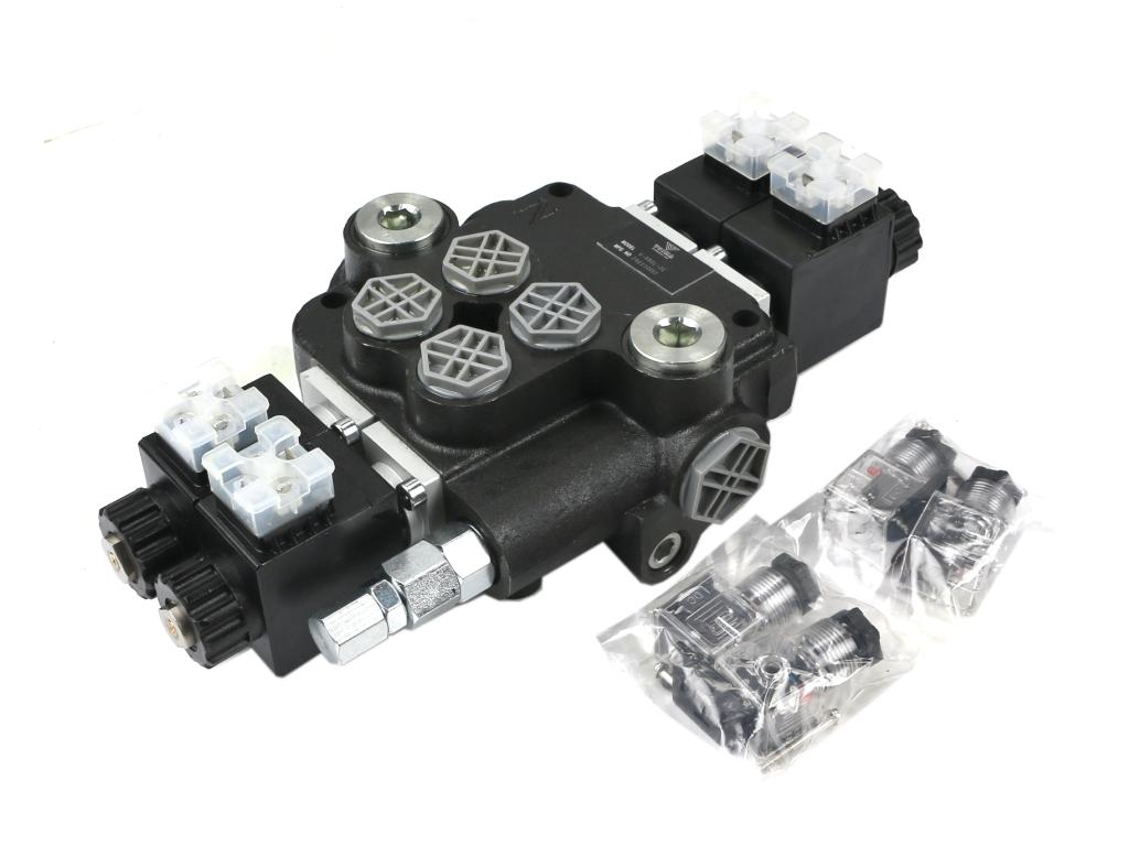 Rozdzielacz hydrauliczny 2-sekcyjny sterowany elektrycznie 12V 80L VOIMA