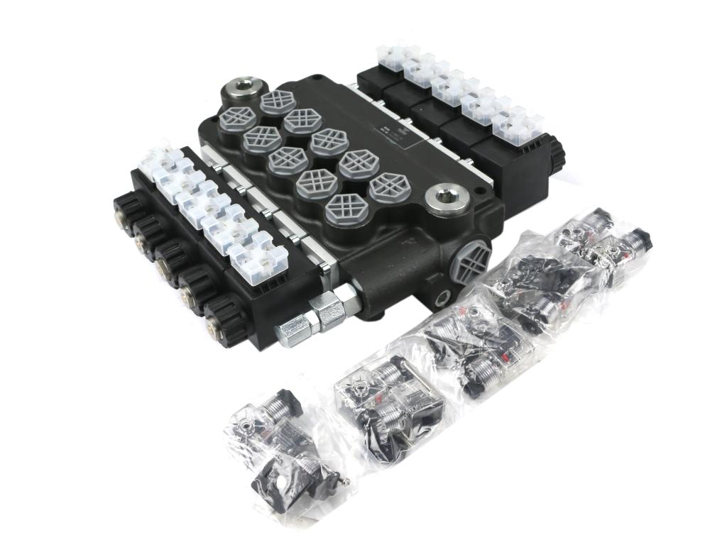 Rozdzielacz hydrauliczny 5-sekcyjny sterowany elektrycznie 12V 80L VOIMA
