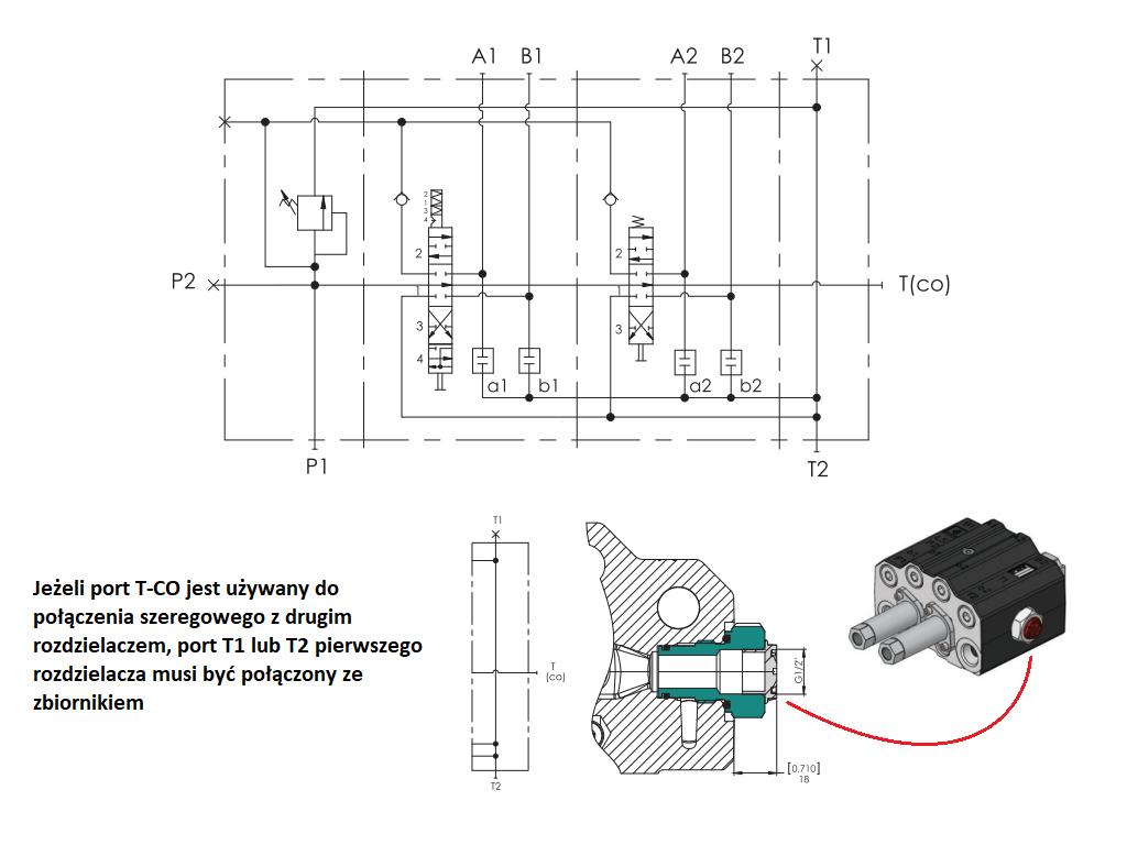 Rozdzielacz hydrauliczny do ładowaczy czołowych 2-sekcyjny (1 x sekcja pływająca) max przepływ 90L  - sterowany na linkę i joystick VOIMA
