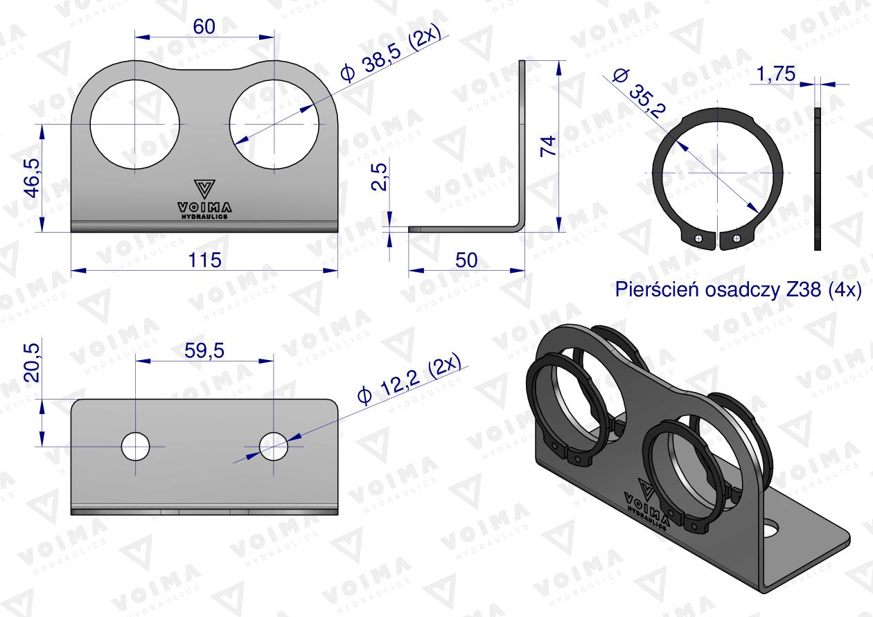 Uchwyt podwójny z pierścieniami segera dla szybkozłączy EURO Push-Pull VOIMA