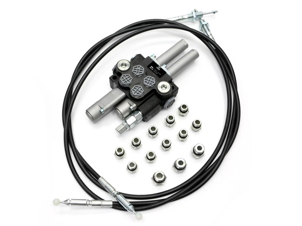 Zestaw (1 sekcja pływająca) do Ładowacz TUR -Rozdzielacz 40L 2-sekcyjny + Elektrozawór + Joystick z przyciskiem + Elementy złączne + Linki na kulkę 1500mm VOIMA