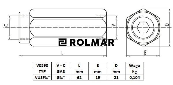 Zawór zwrotny VU 1/4" przepustowość 20L
