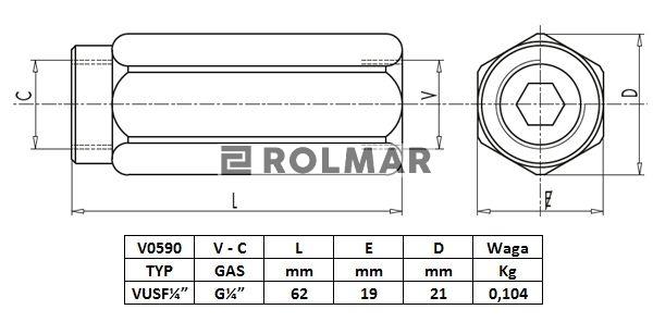 Zawór zwrotny VU 1/4" przepustowość 20L