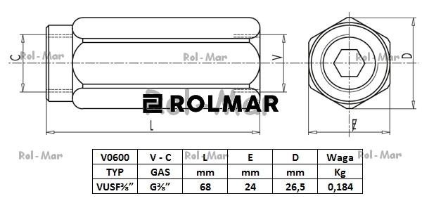 Zawór zwrotny VU 3/8" przepustowość 45L