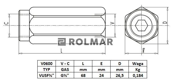 Zawór zwrotny VU 3/8" przepustowość 45L