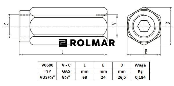Zawór zwrotny VU 3/8" przepustowość 45L