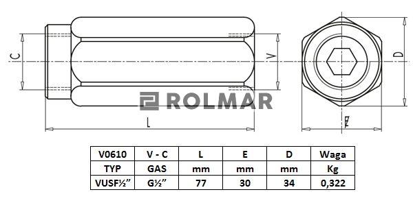 Zawór zwrotny VU 1/2" przepustowość 70L