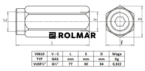 Zawór zwrotny VU 1/2" przepustowość 70L