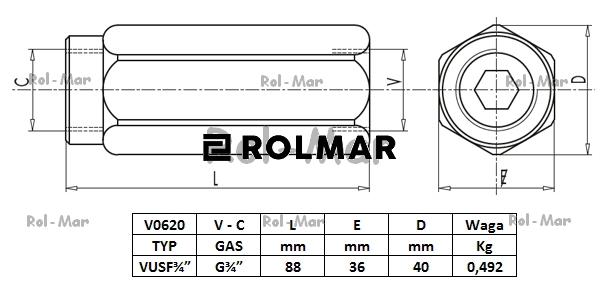 Zawór zwrotny VU 3/4" przepustowość 110L