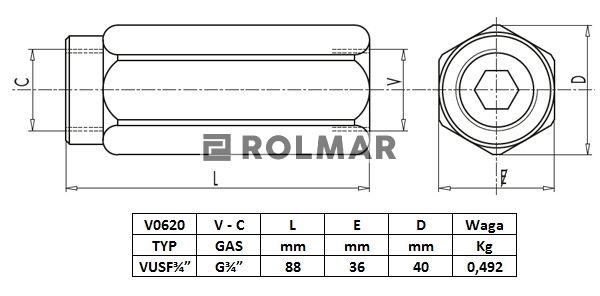 Zawór zwrotny VU 3/4" przepustowość 110L