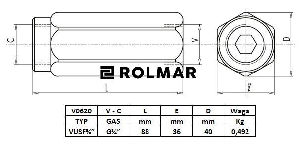 Zawór zwrotny VU 3/4" przepustowość 110L