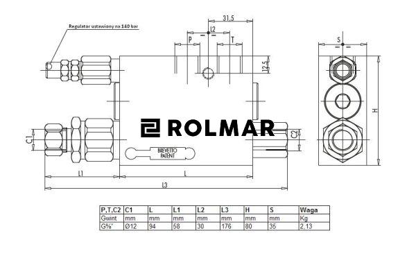 Zawór do pługów obrotowych tłok 60/80 mm