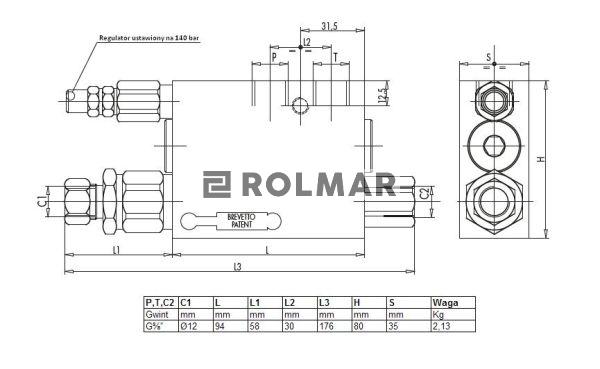 Zawór do pługów obrotowych tłok 60/80 mm