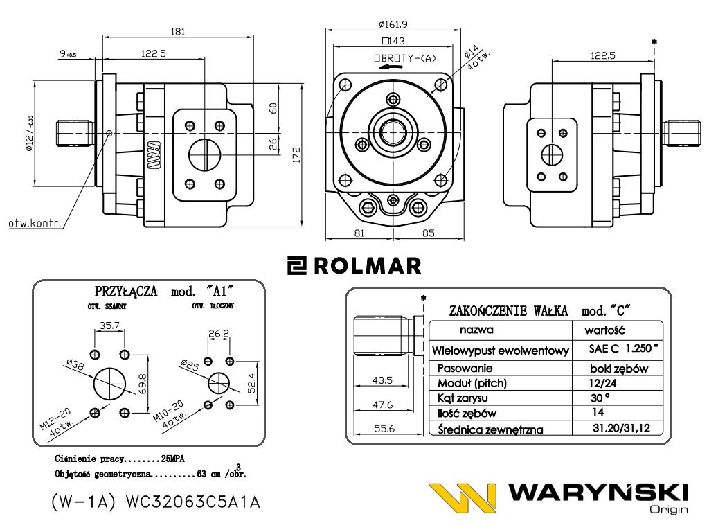 Pompa zębata W-001A WC32063C5A1A Ładowarka kołowa HSW 534 Waryński