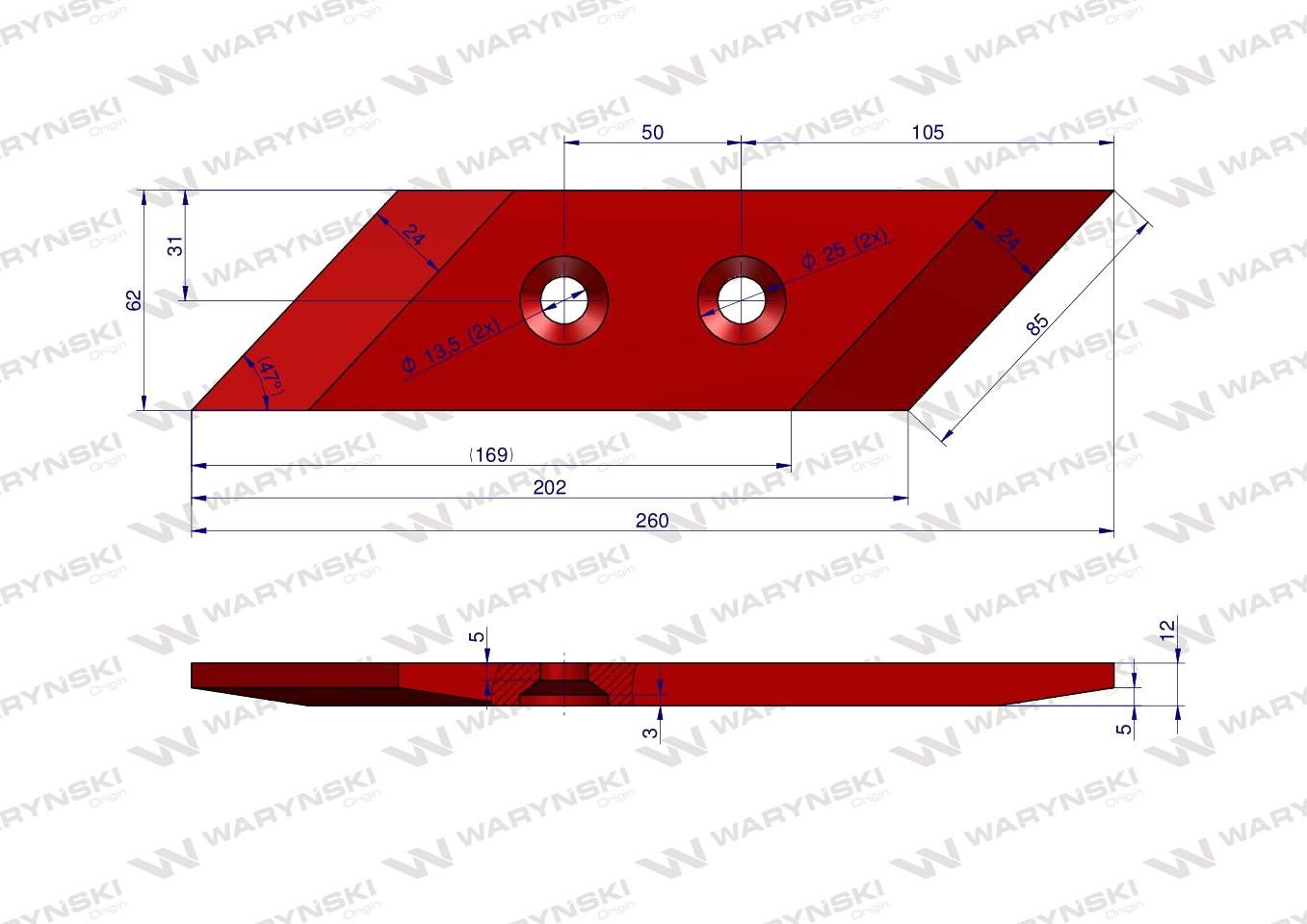 Dłuto Prawe zastosowanie Sukov KVN/SKR/LMK.KVJ Pług stal borowa WARYŃSKI 15309