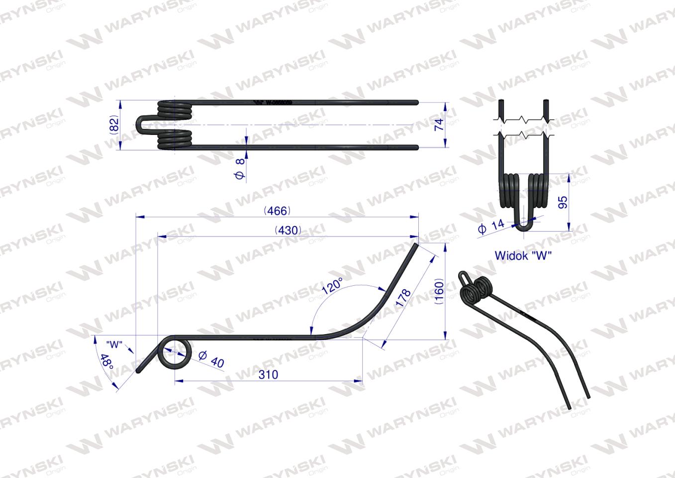 Palec zgrabiarka karuzelowa zastosowanie Deutz Fahr Kverneland 06580259  WARYŃSKI W-0658059