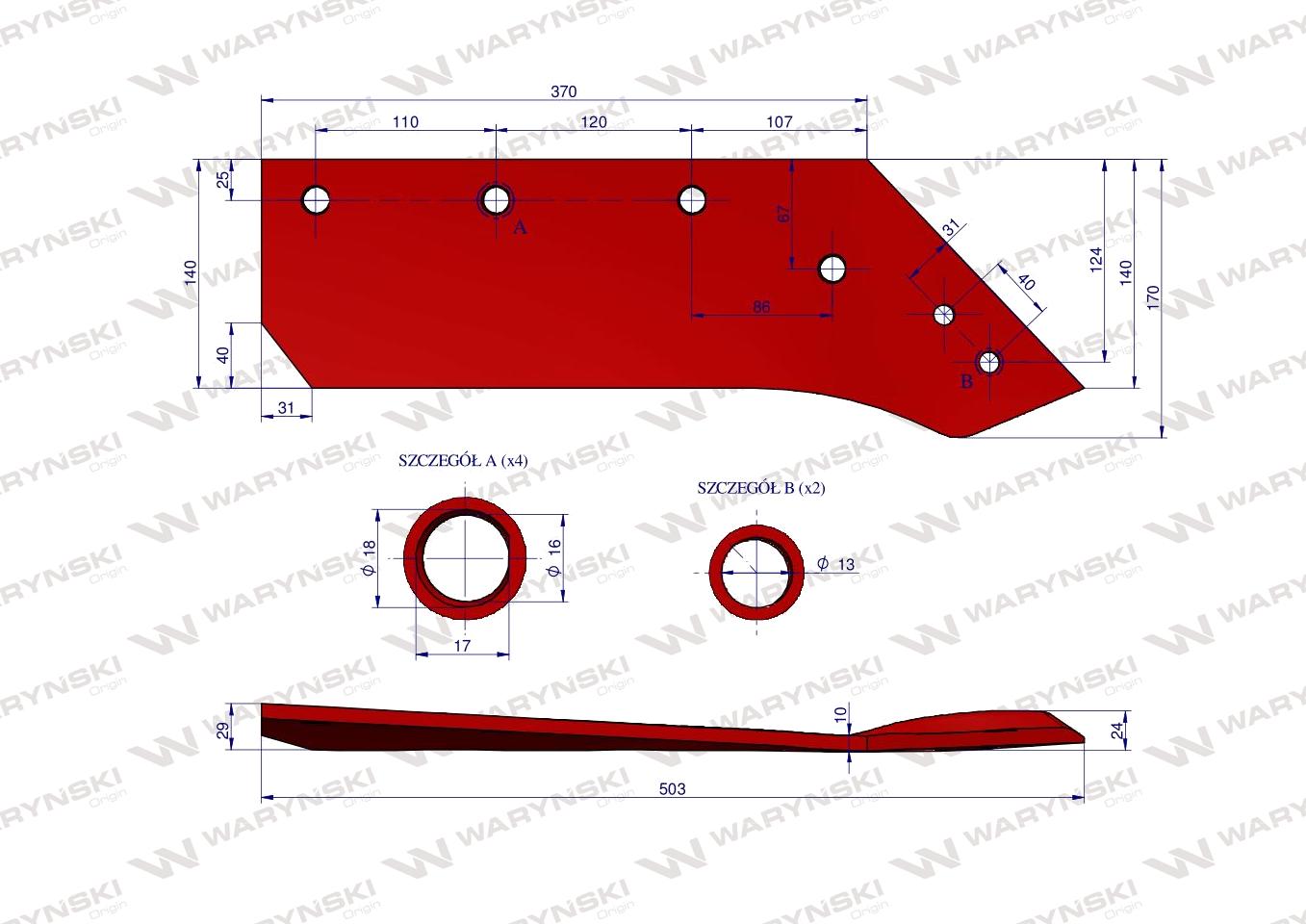 Eurolemiesz prawy 14" zastosowanie Kverneland Pług stal borowa Waryński