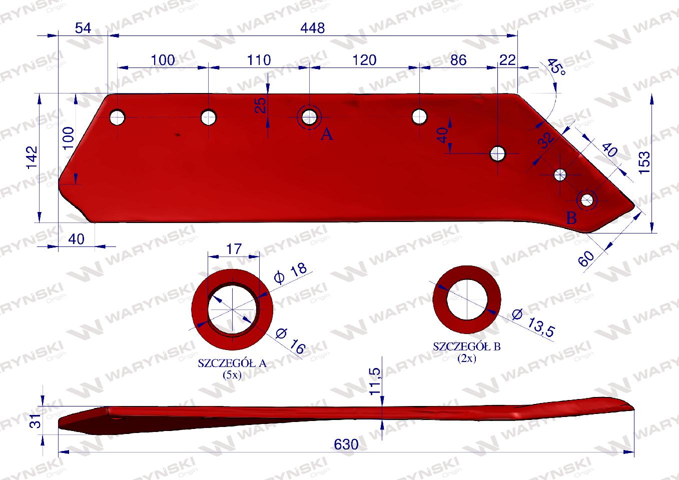 Eurolemiesz prawy 18" zastosowanie  Kverneland Pług stal borowa Waryński