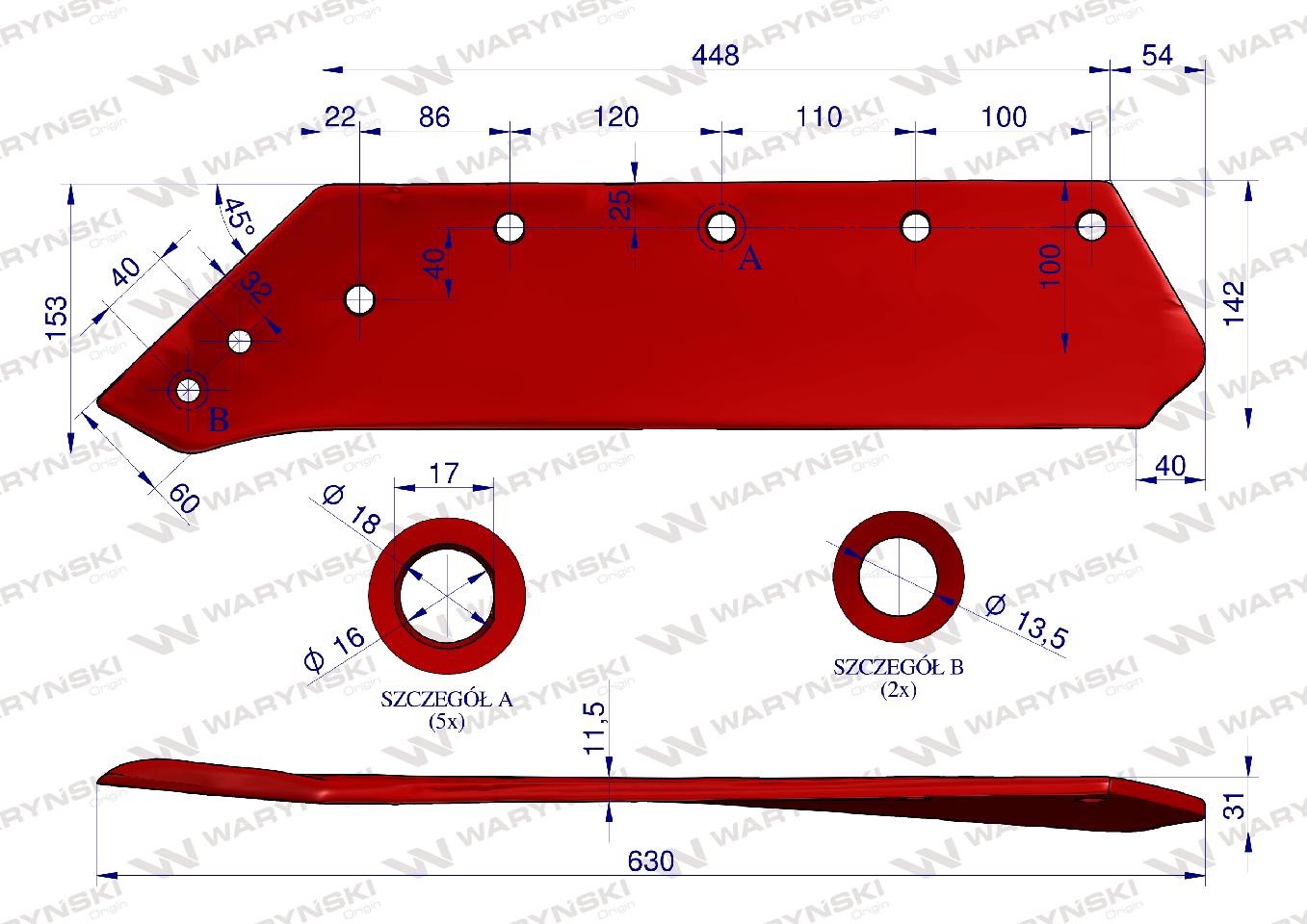 Eurolemiesz lewy 18" zastosowanie Kverneland Pług stal borowa Waryński