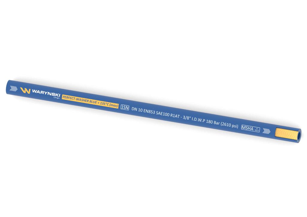 Wąż hydrauliczny do urządzeń myjących PERFECT-WASHER BLUE 135 stopni 1SN DN10 1-oplotowy 180 Bar Waryński (sprzedawany po 50m)
