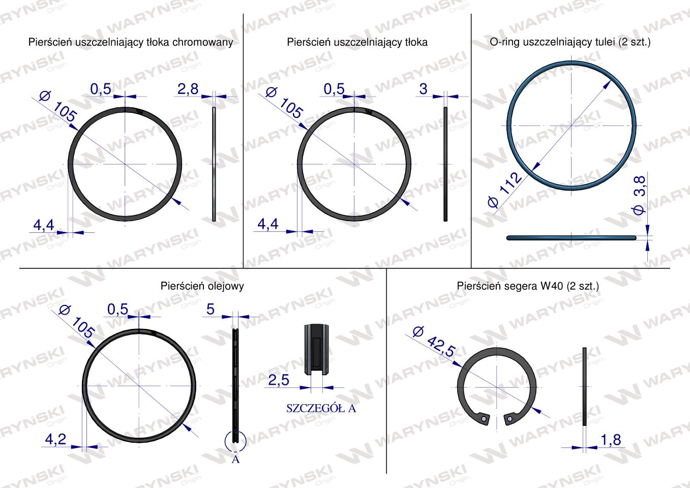 Zestaw Naprawczy Zetor 105 Turbo FI-105 3-pierścienie WARYŃSKI