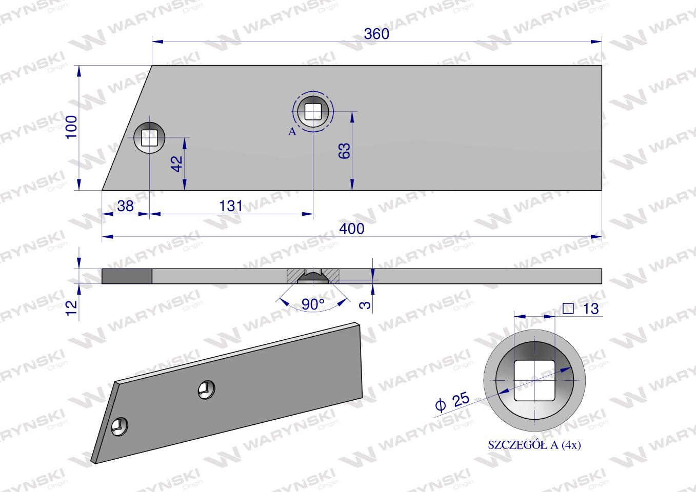 Płoza krótka zastosowanie PR/72 Unia Pług stal borowa WARYŃSKI