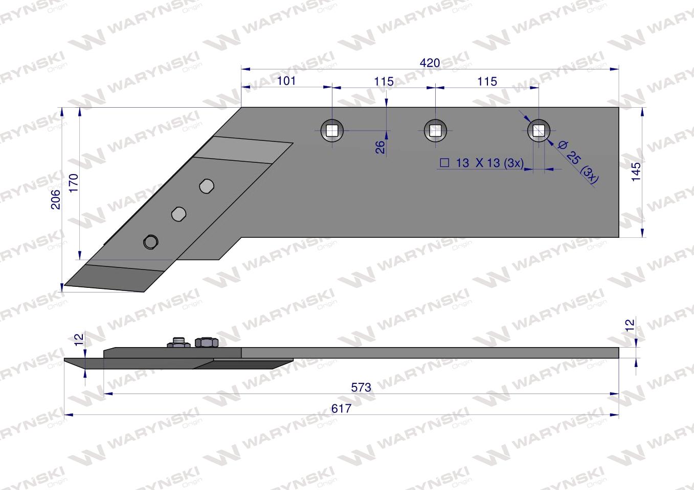 Lemiesz z dłutem lewy zastosowanie PR47, PR48 Unia Pług stal borowa WARYŃSKI