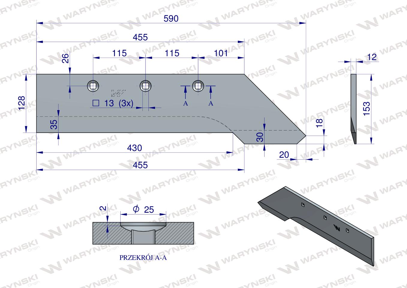 Lemiesz 4-skibowy z dziobem zastosowanie PR48 Unia Pług stal borowa WARYŃSKI