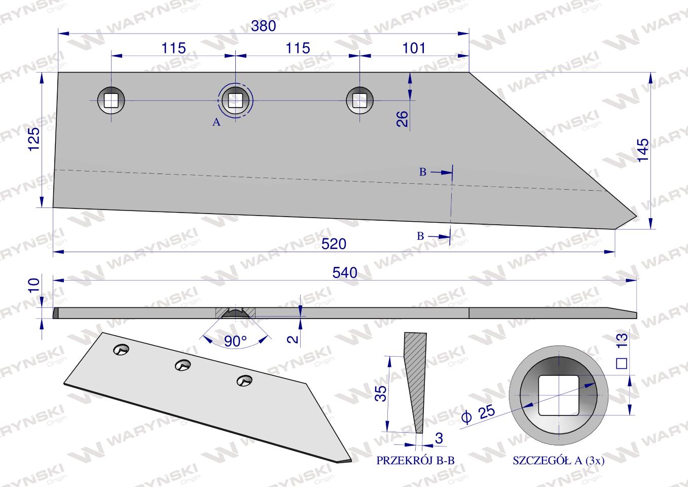 Lemiesz trapez zastosowanie Unia Pług stal borowa WARYŃSKI 1023020620