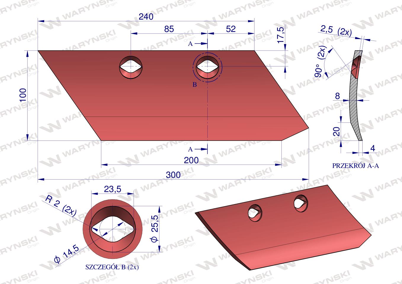 Lemiesz przedpłużka, prawy, zastosowanie Akpil, Vogel Noot stal borowa, Waryński
