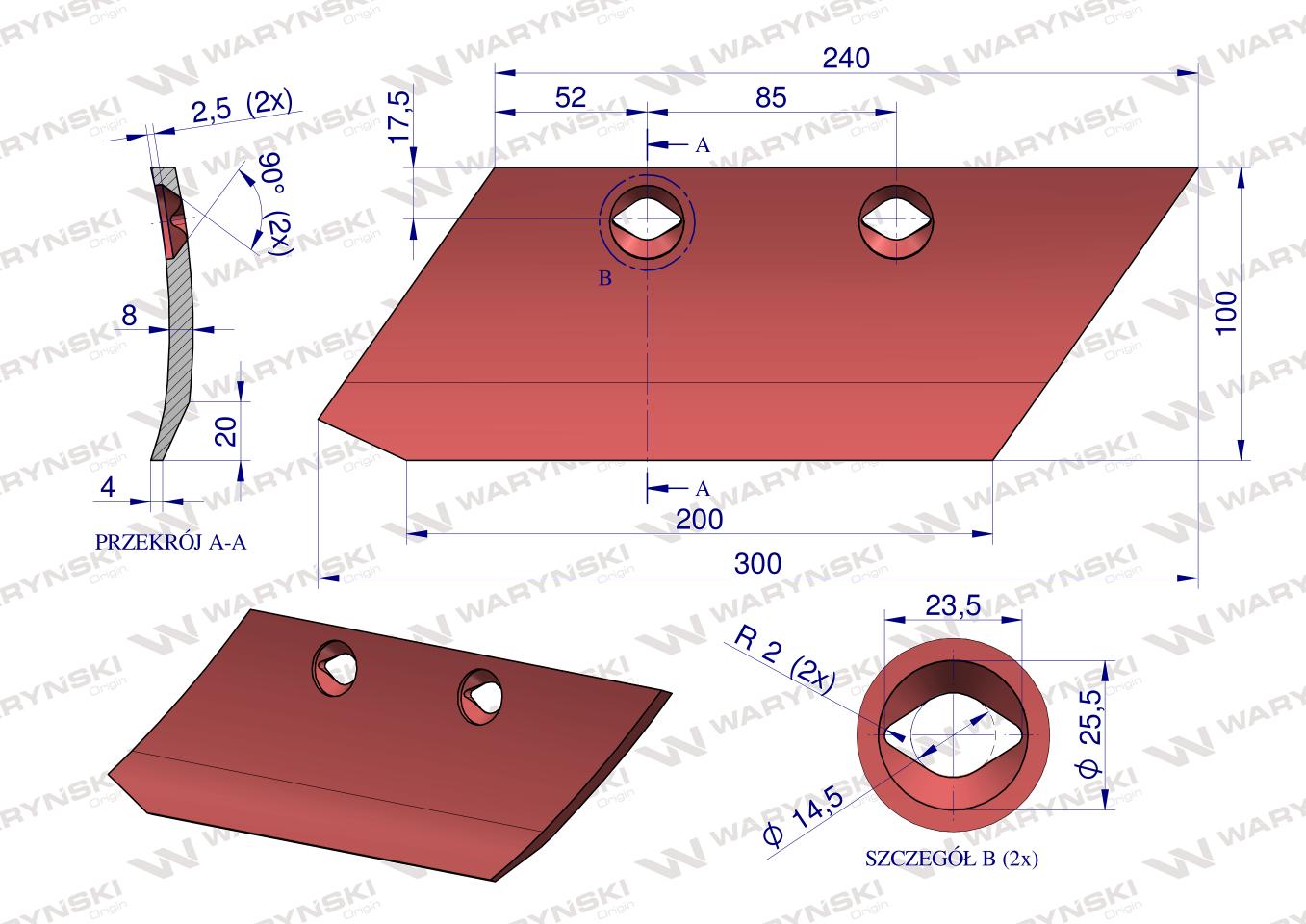 Lemiesz przedpłużka, lewy, zastosowanie Akpil, Vogel Noot stal borowa, Waryński