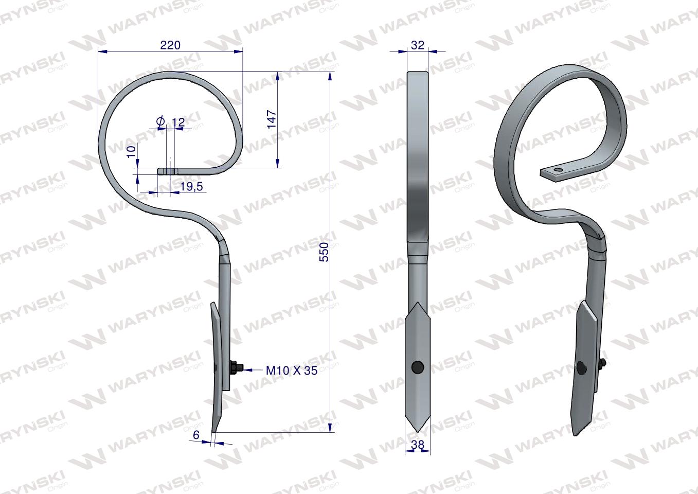 Ząb sprężynowy prosty Duński 550mm 32X10 Waryński