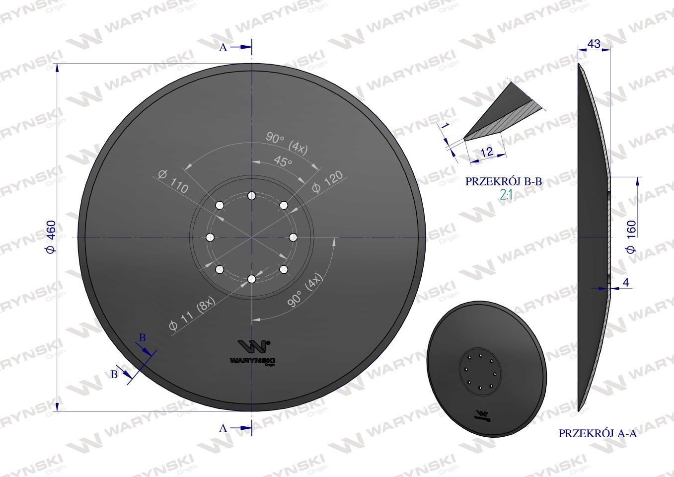 Talerz tarcza redlicy fi 460mm, mocowanie 4 / 110mm /120mm grubość 4mm, zastosowanie Amazone XL011 XL041, Waryński