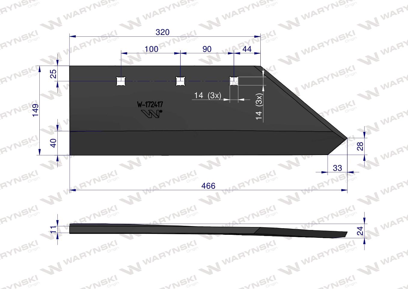 Lemiesz lewy 14" zastosowanie Gregoire-Besson 172417 stal borowa WARYŃSKI