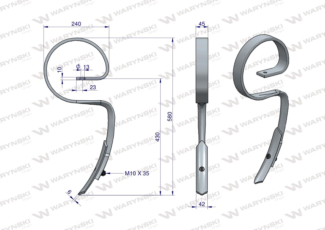 Ząb sprężynowy SV 45X10 Waryński