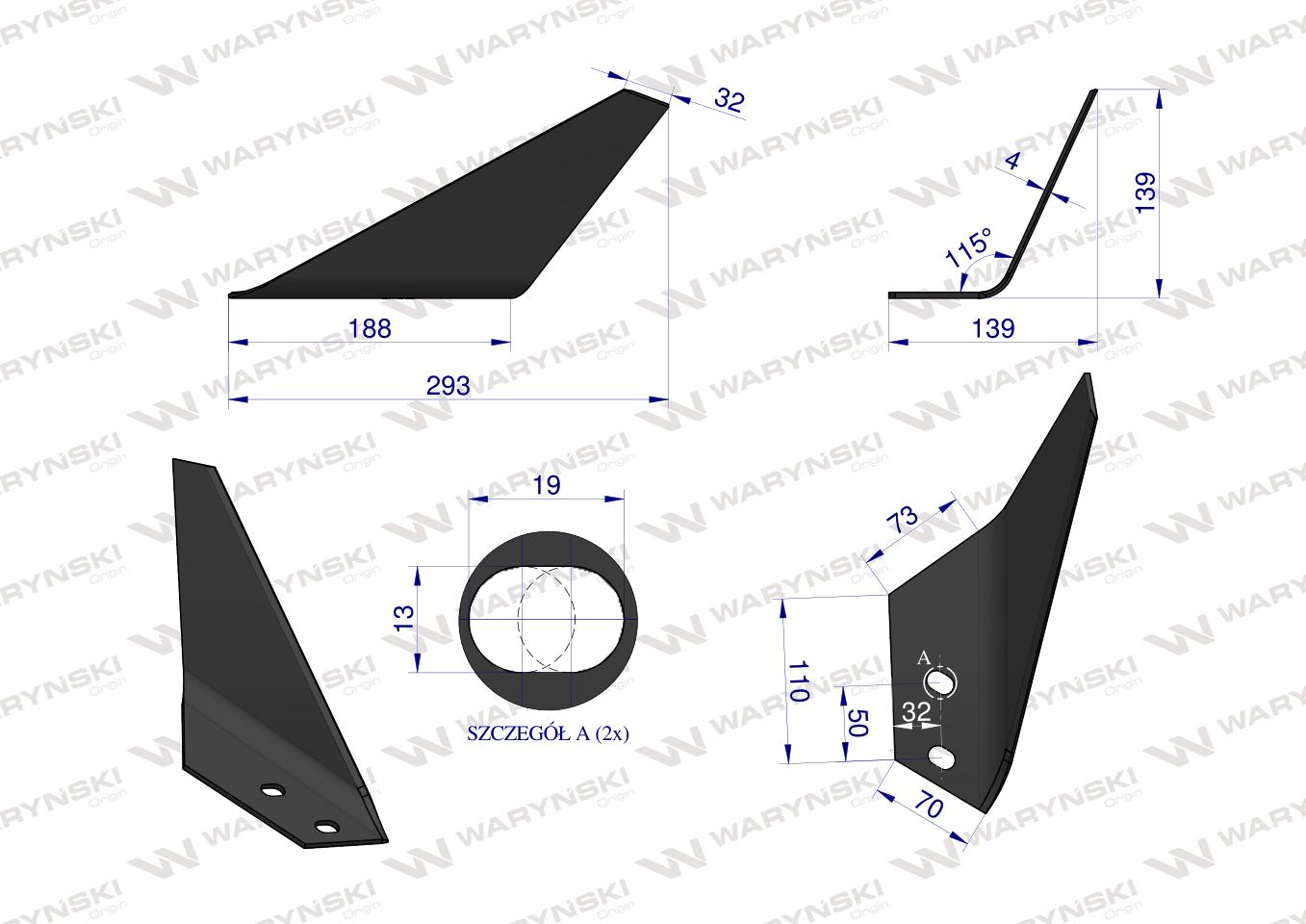 Nóż redlicy lewy zastosowanie Gregoire-Besson 173324 stal borowa WARYŃSKI