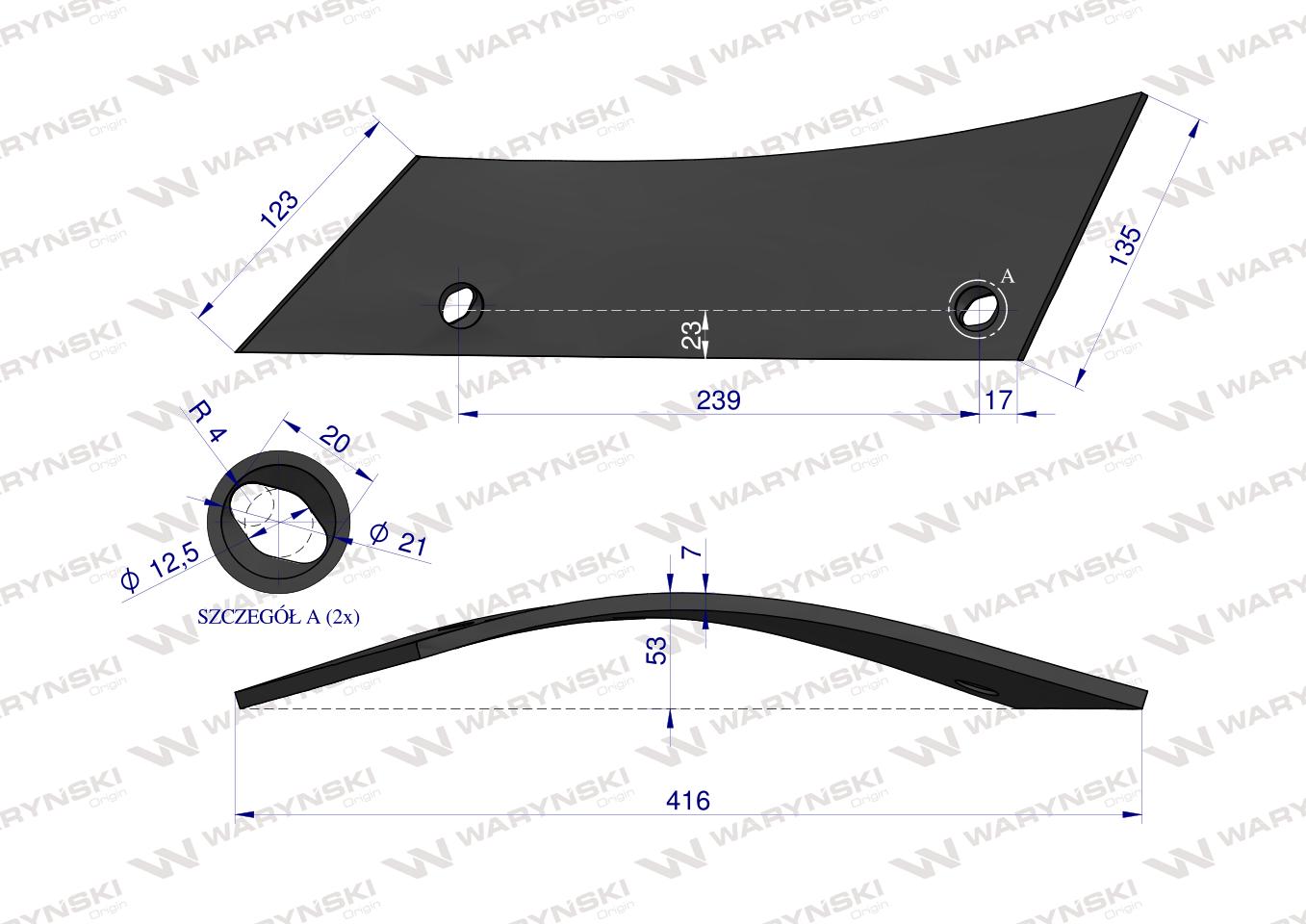 Pierś odkładni prawa dwuotworowa zastosowanie ESC Gregoire-Besson 173326 stal borowa WARYŃSKI