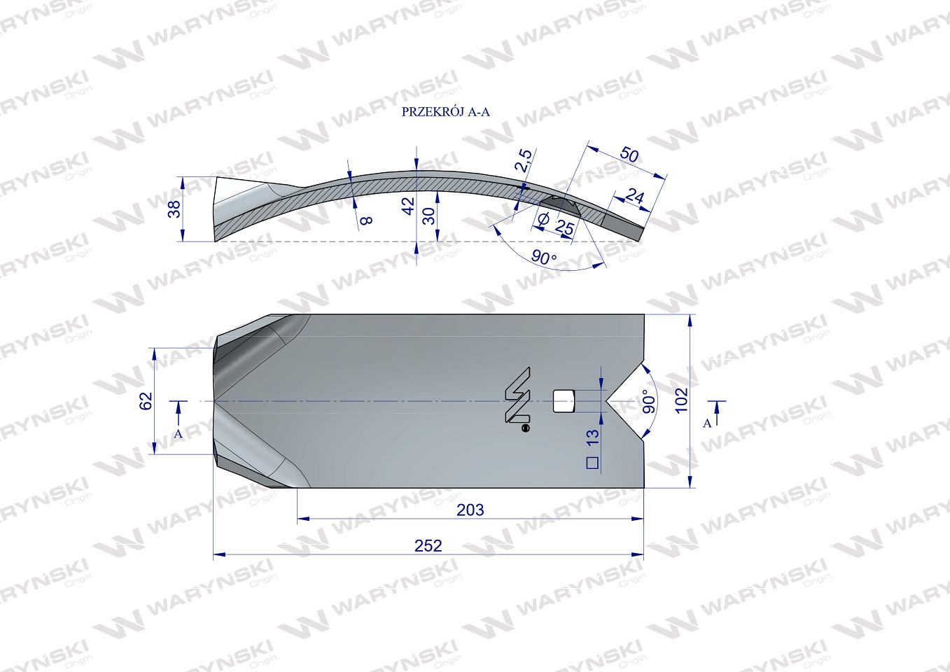 Nakładka zęba dwuotworowego zastosowanie Ap/702 Kos Unia stal borowa Waryński