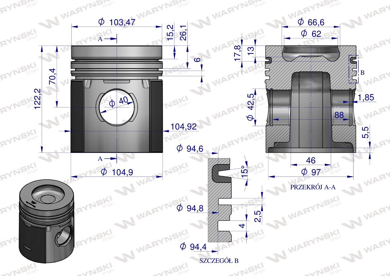 Zestaw Naprawczy Zetor 19000992 FI-105 3-pierścienie Waryński
