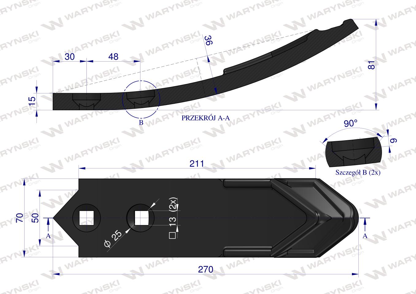 Dziób redlica, napawana, zastosowanie Unia Cross, AU/2065 Waryński