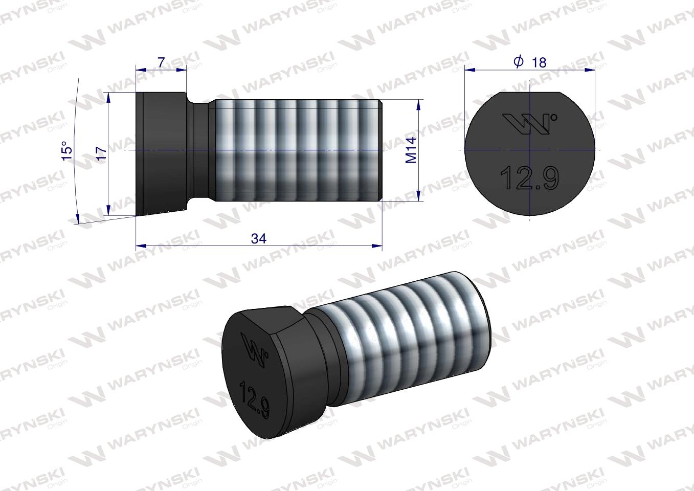 Śruba kpl. płużna oval z jednej strony ścięta M14x34 mm kl.12.9 zastosowanie Kverneland Waryński M14X34OV1 ( sprzedawane po 25 )