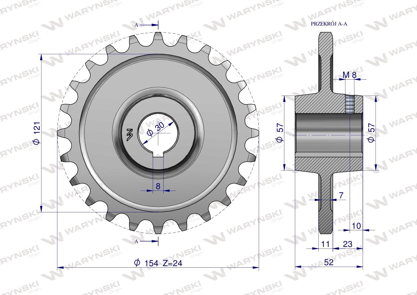 Koło łańcuchowe stalowe hartowane Z-24 3/4" fi-30 Rozrzutnik WARYŃSKI